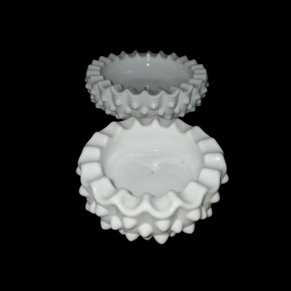 2  Piece Hobnail Milk Glass Nesting Ashtrays Or Candy/Nut Dishes-Vtg-